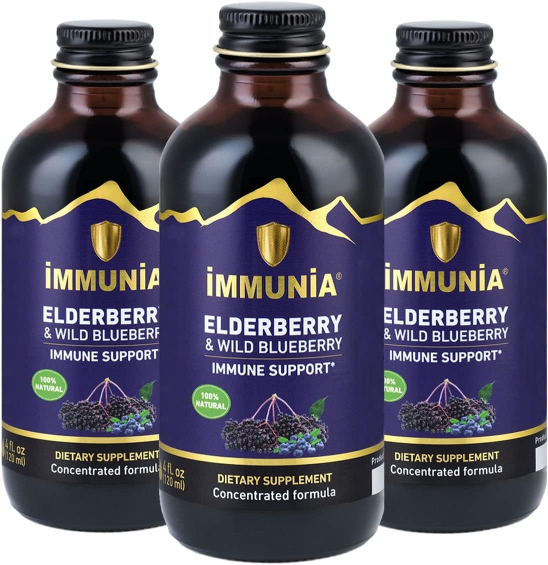 3-Pack of Immunia Elderberry & Wild Blueberry Concentrated Immune Support Shots - No Added Sugar - 24 Days Per Bottle