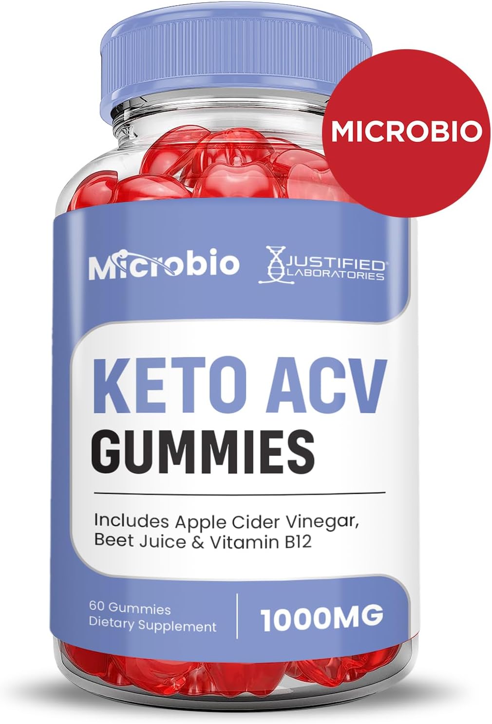 3 Pack of Justified Laboratories Microbio Keto ACV Gummies - Advanced Formula with Apple Cider Vinegar, Pomegranate, Beet Juice Powder, B12 - Vegan & Non GMO - 1000MG - 180 Gummies