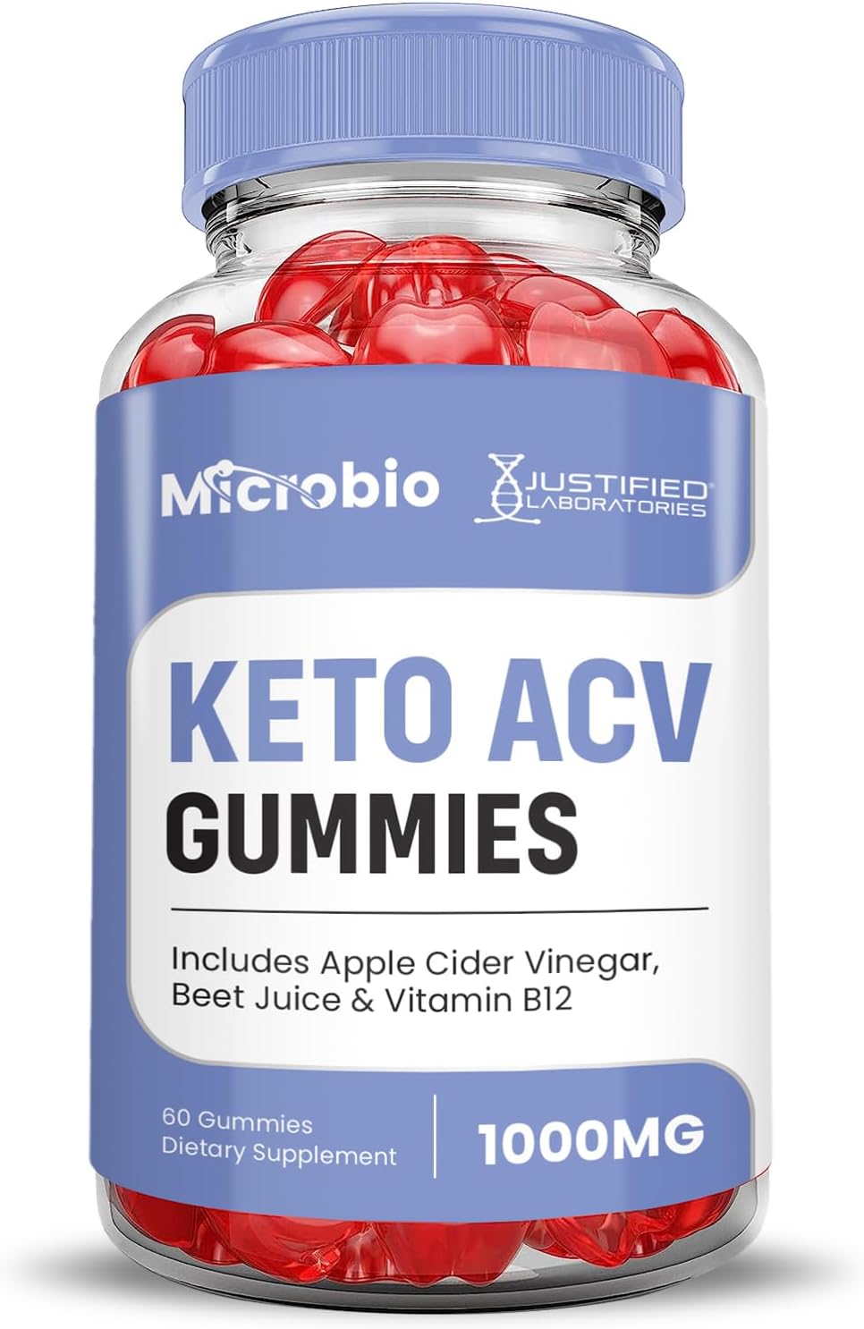 3 Pack of Justified Laboratories Microbio Keto ACV Gummies - Advanced Formula with Apple Cider Vinegar, Pomegranate, Beet Juice Powder, B12 - Vegan & Non GMO - 1000MG - 180 Gummies