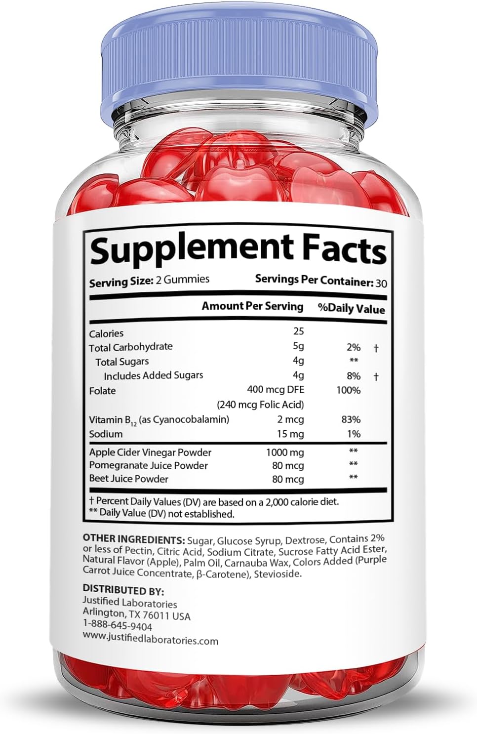 3 Pack of Justified Laboratories Microbio Keto ACV Gummies - Advanced Formula with Apple Cider Vinegar, Pomegranate, Beet Juice Powder, B12 - Vegan & Non GMO - 1000MG - 180 Gummies