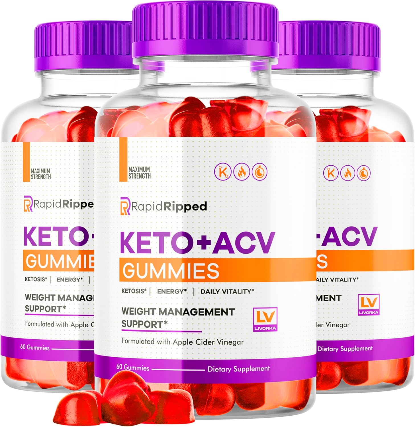 3 Pack of LIVORKA Rapid Ripped Keto ACV Gummies - 180 Gummies for 3 Months of Ripped Keto Support