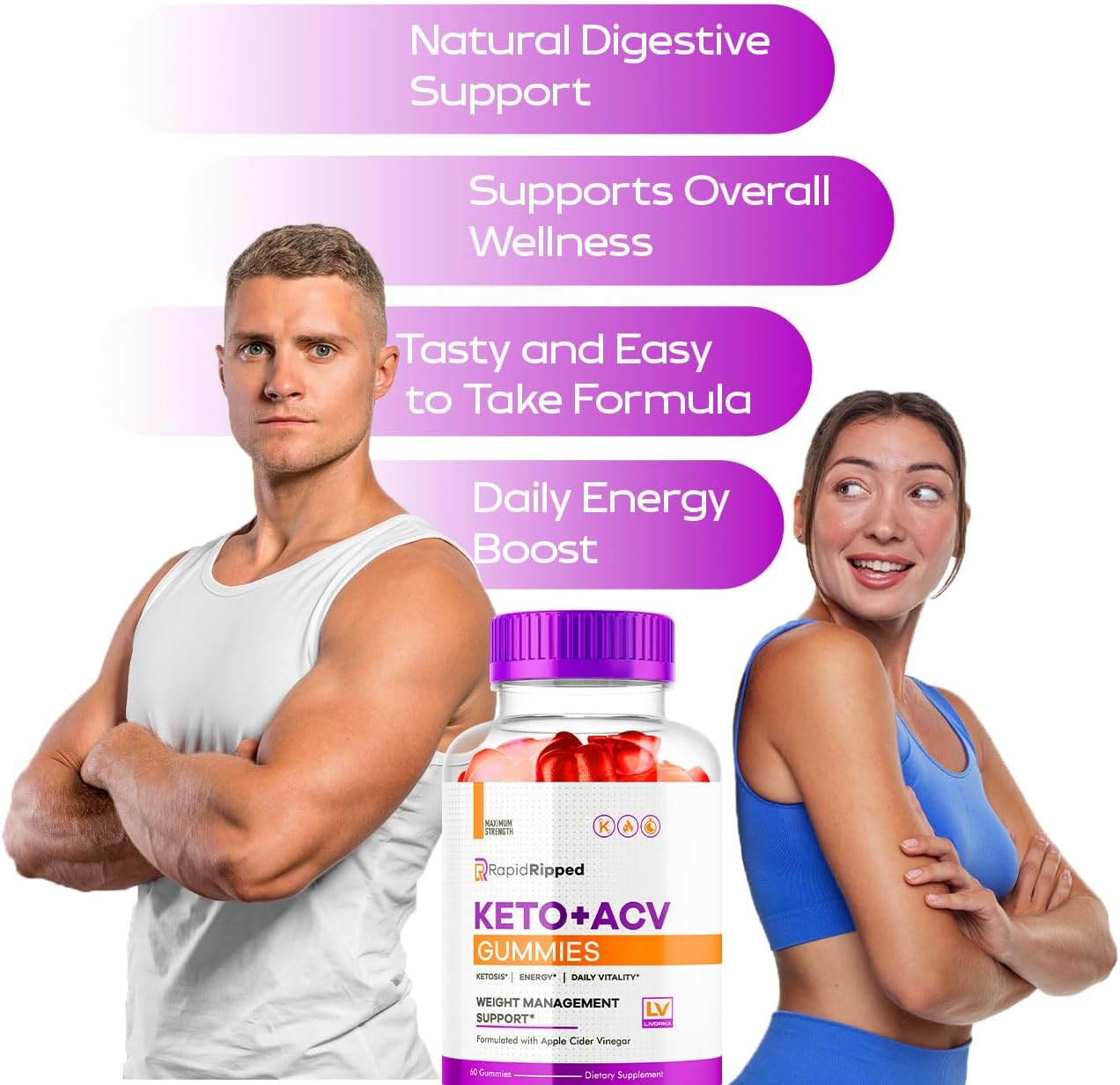 3 Pack of LIVORKA Rapid Ripped Keto ACV Gummies - 180 Gummies for 3 Months of Ripped Keto Support