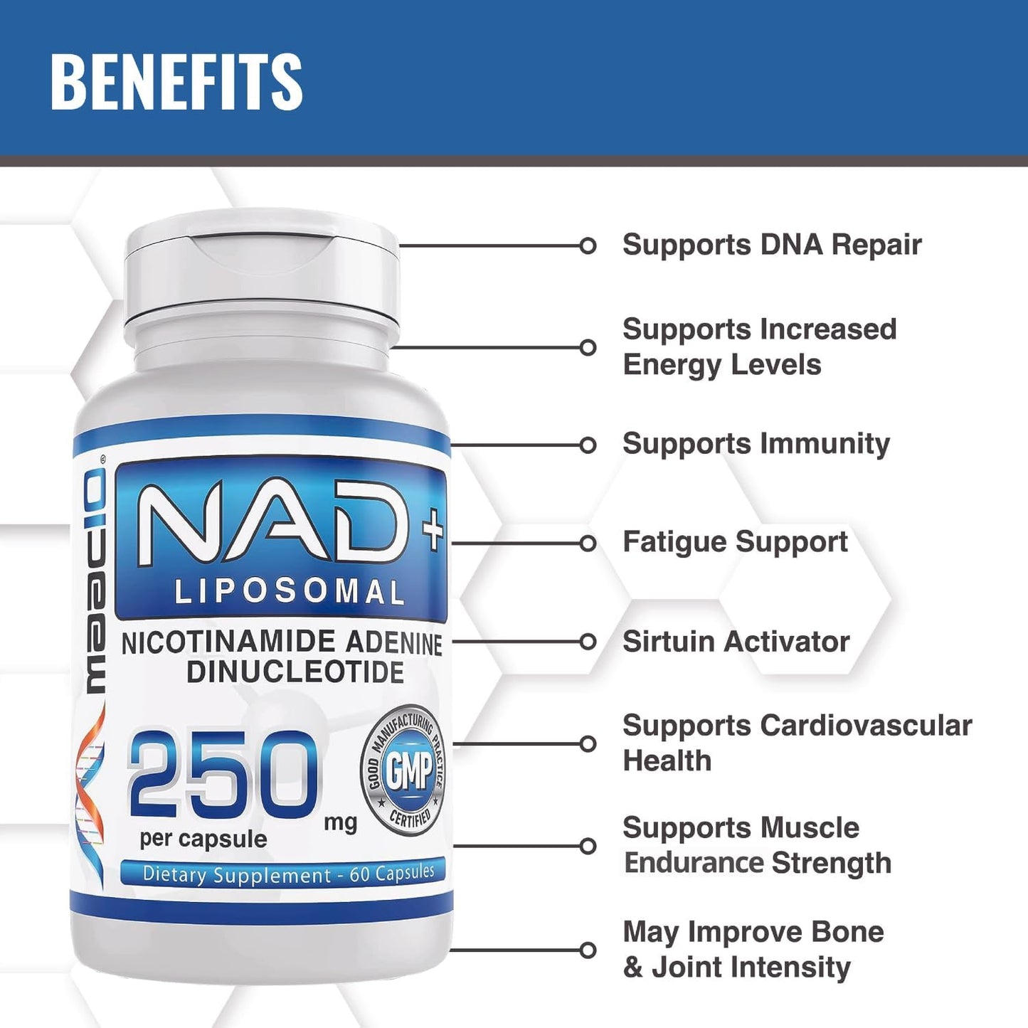 3 Pack of MAAC10 Liposomal NAD+ Capsules for Increased Energy and Fatigue Support - 180 Capsules x 250mg, Non-GMO, Gluten Free, Vegan