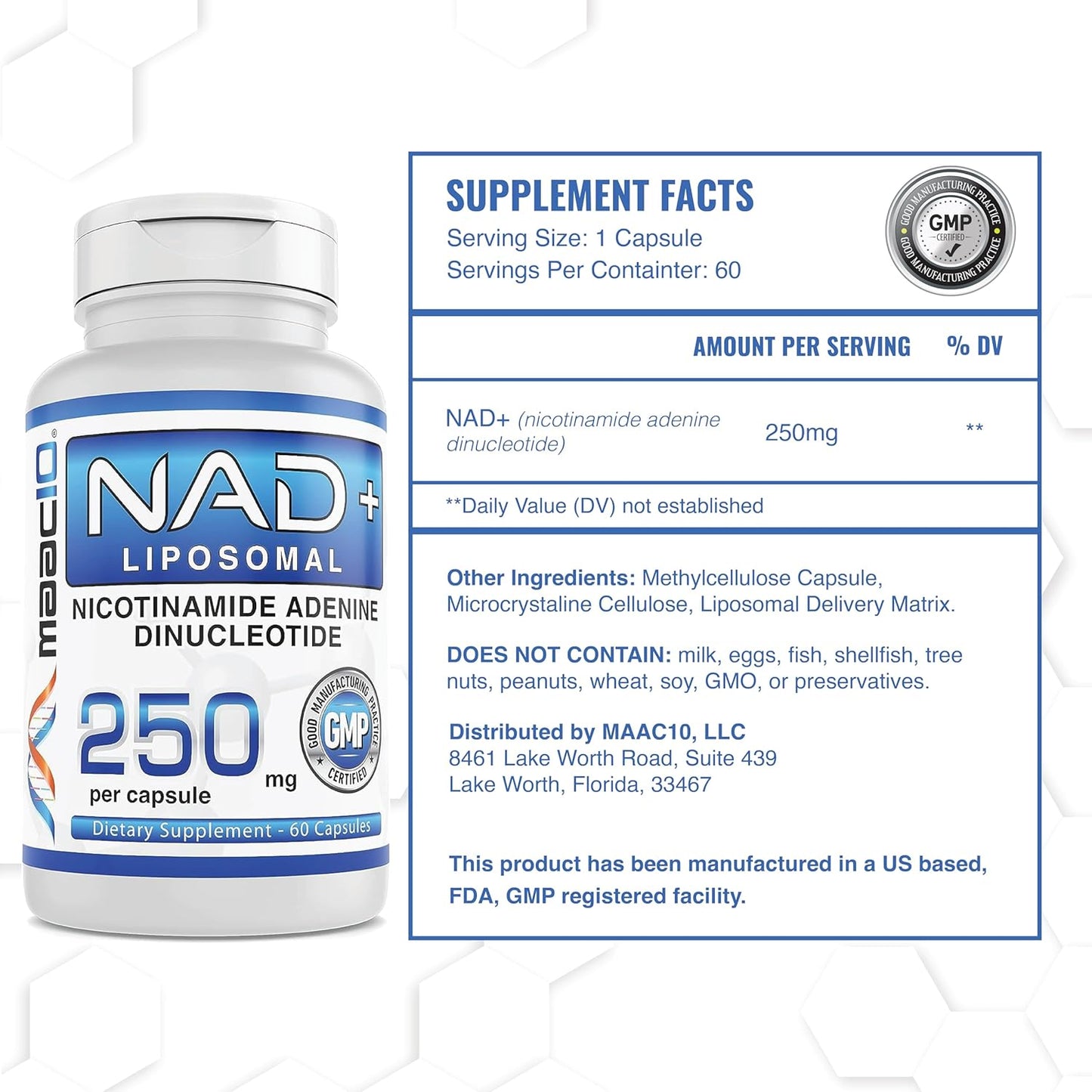 3 Pack of MAAC10 Liposomal NAD+ Capsules for Increased Energy and Fatigue Support - 180 Capsules x 250mg, Non-GMO, Gluten Free, Vegan