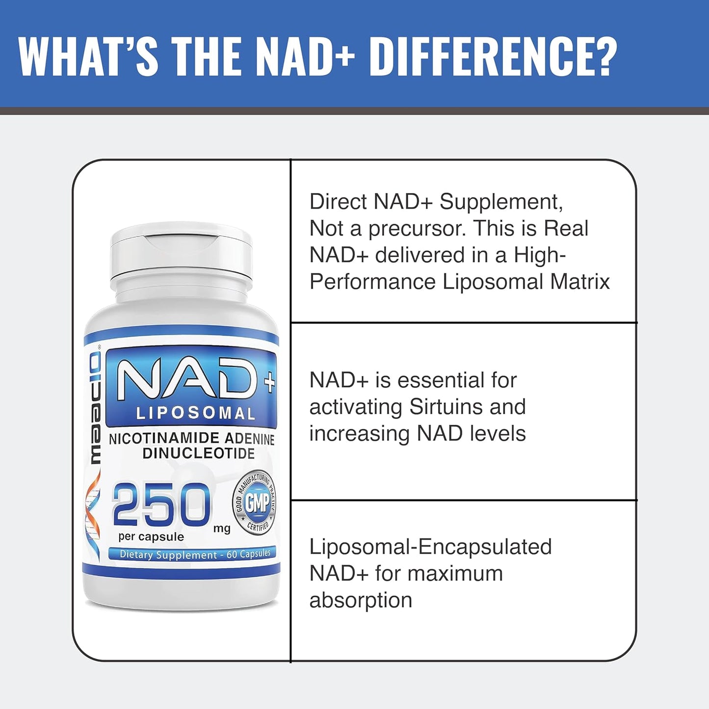 3 Pack of MAAC10 Liposomal NAD+ Capsules for Increased Energy and Fatigue Support - 180 Capsules x 250mg, Non-GMO, Gluten Free, Vegan