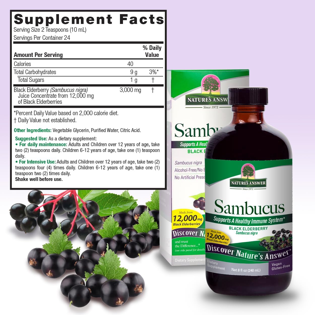 3-Pack of Nature's Answer Sambucus Elder Berry Extract Syrup - 8 Ounce Bottles for Daily Immune Support with Antioxidants - Family-Friendly Flu Season Defender