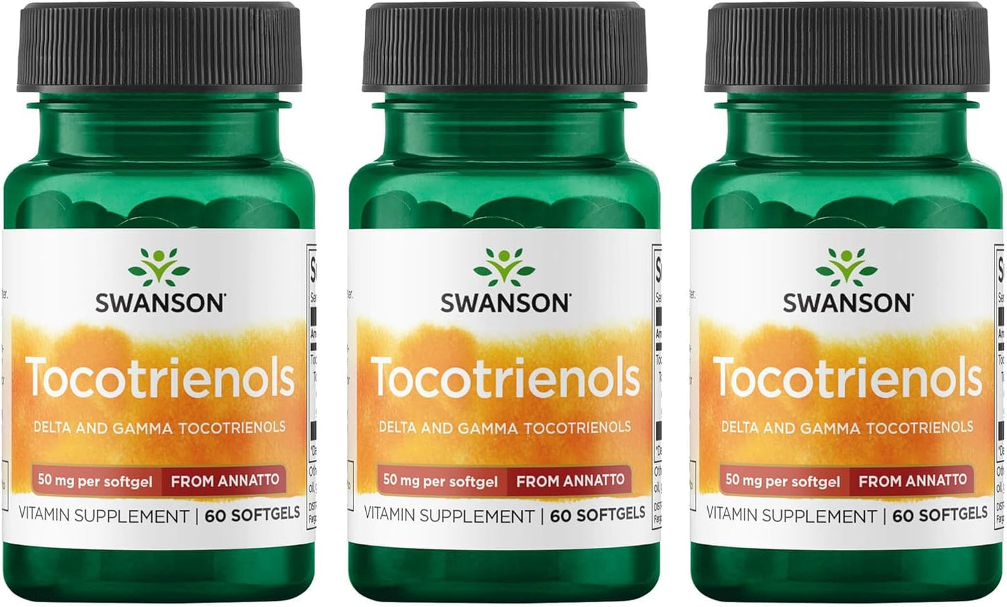 3 Pack of Swanson Deltagold Tocotrienols Softgels, 50mg Each - Annatto Tocotrienols with 99% Tocopherol-Free Vitamin E