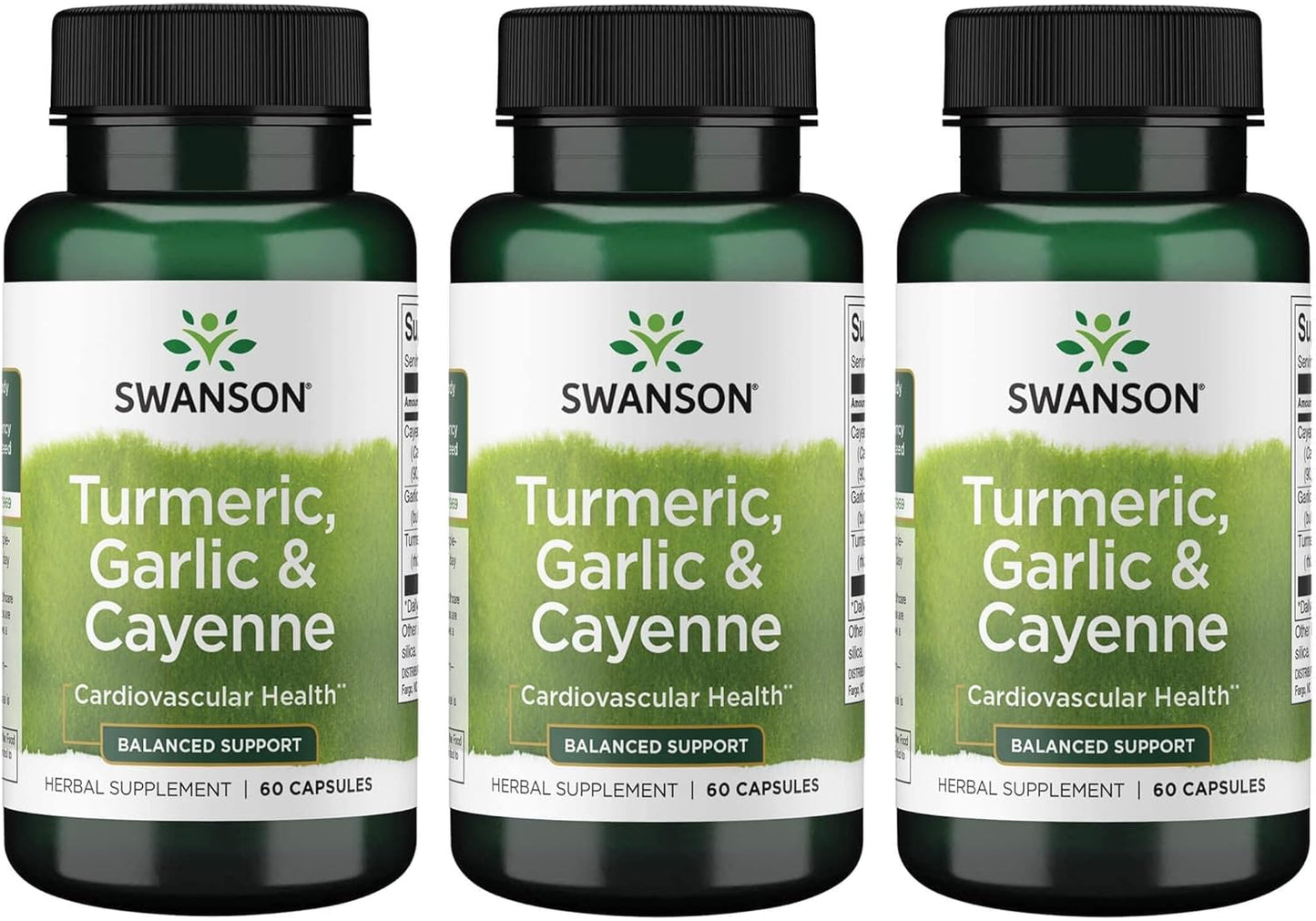 3 Pack of Swanson Full Spectrum Turmeric, Garlic, and Cayenne 60 Capsules - Antioxidant and Immune Support Supplement
