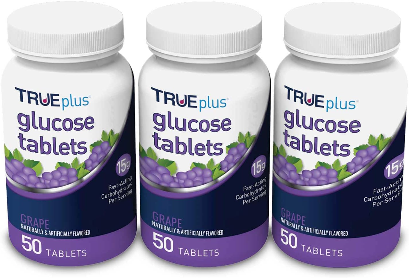 3 Pack of TRUEplus® Grape Flavor Glucose Tablets - 50ct Bottle