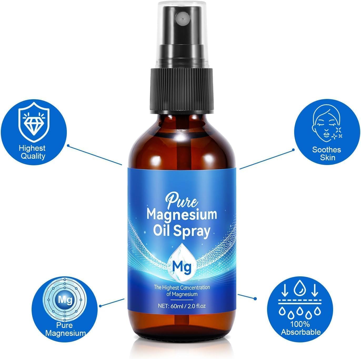 3 Pack Organic High Concentration Magnesium Oil Spray for Easy Absorption - 4 fl oz Glass Bottles - Replenish Body's Magnesium Levels
