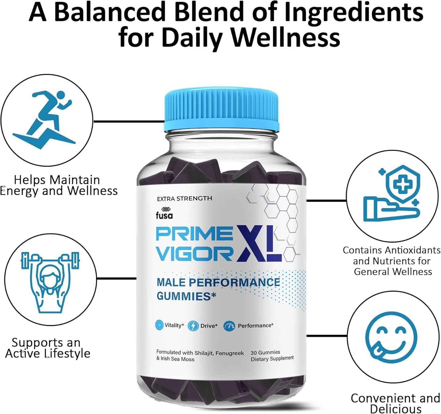 3 Pack Prime Vigor XL Gummies Supplement for Men - Maximum Strength Advanced Shilajit Irish Sea Moss Fenugreek - Energy & Vitality Support - 3 Month Supply