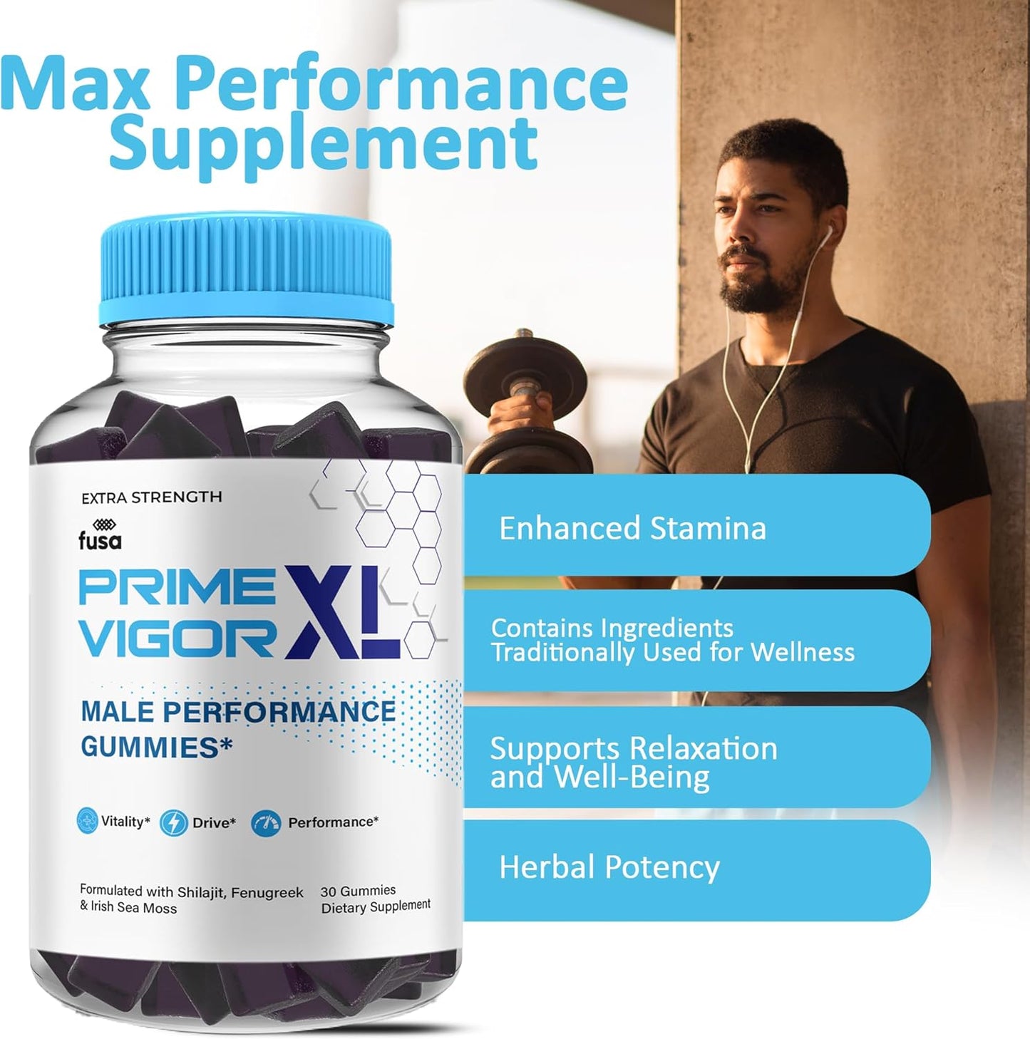 3 Pack Prime Vigor XL Gummies Supplement for Men - Maximum Strength Advanced Shilajit Irish Sea Moss Fenugreek - Energy & Vitality Support - 3 Month Supply