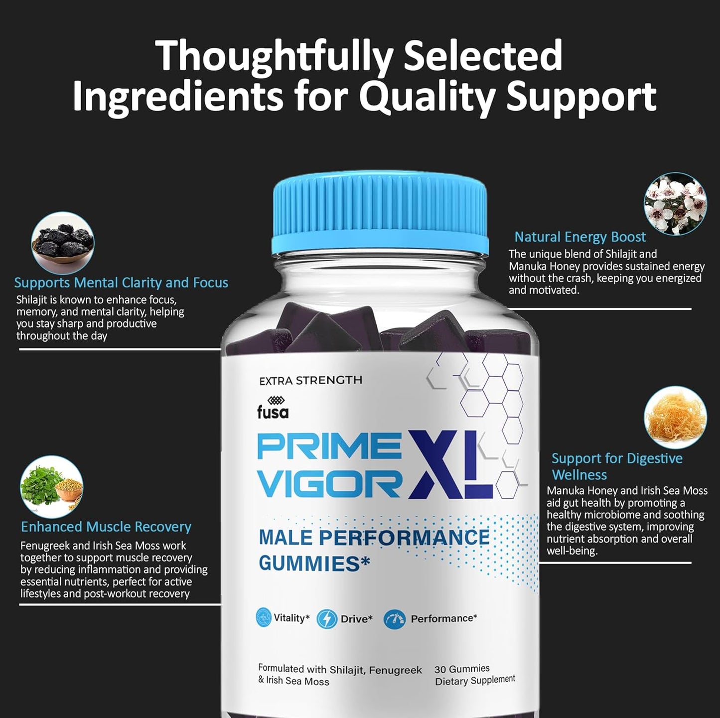 3 Pack Prime Vigor XL Gummies Supplement for Men - Maximum Strength Advanced Shilajit Irish Sea Moss Fenugreek - Energy & Vitality Support - 3 Month Supply