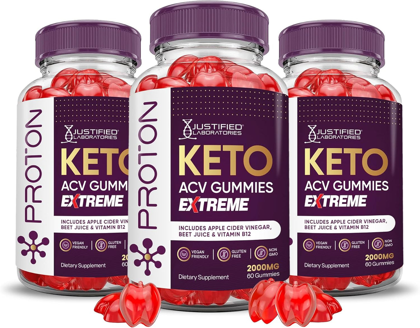 3 Pack Proton Protein Keto ACV Gummies - 2000MG Extreme Strength - Apple Cider Vinegar with Pomegranate & Beet Juice - B12 - Non GMO - 180 Count - BoostGo Australia