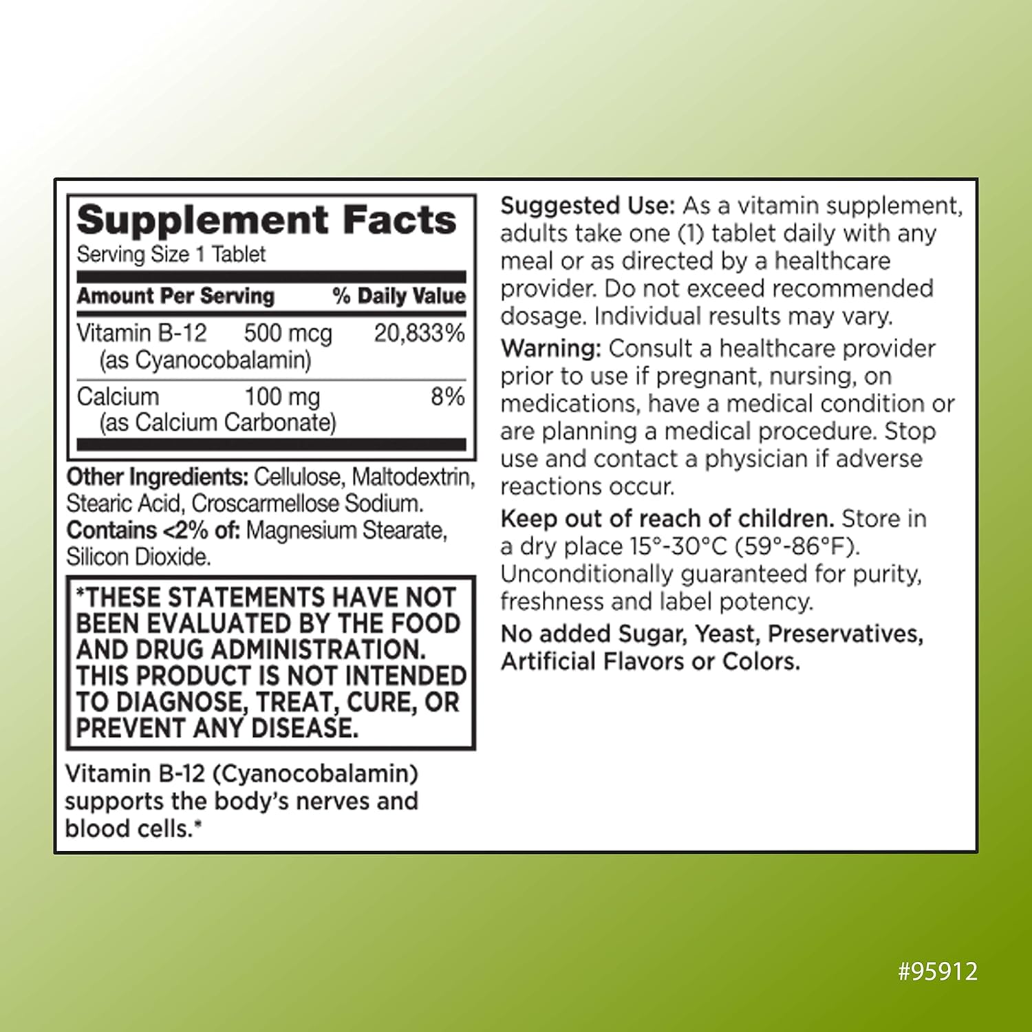 3 Pack Quality Choice Vitamin B12 500 MCG Tablets for Energy, Metabolism, & Nervous System Support - 100 Count Bottle