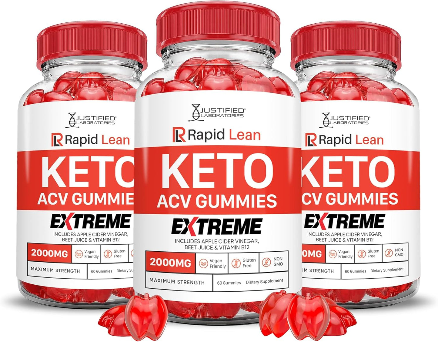 3 Pack Rapid Lean Keto ACV Gummies - 2000MG Extreme Formula with Pomegranate and B12 - Vegan Non GMO - 180 Gummies