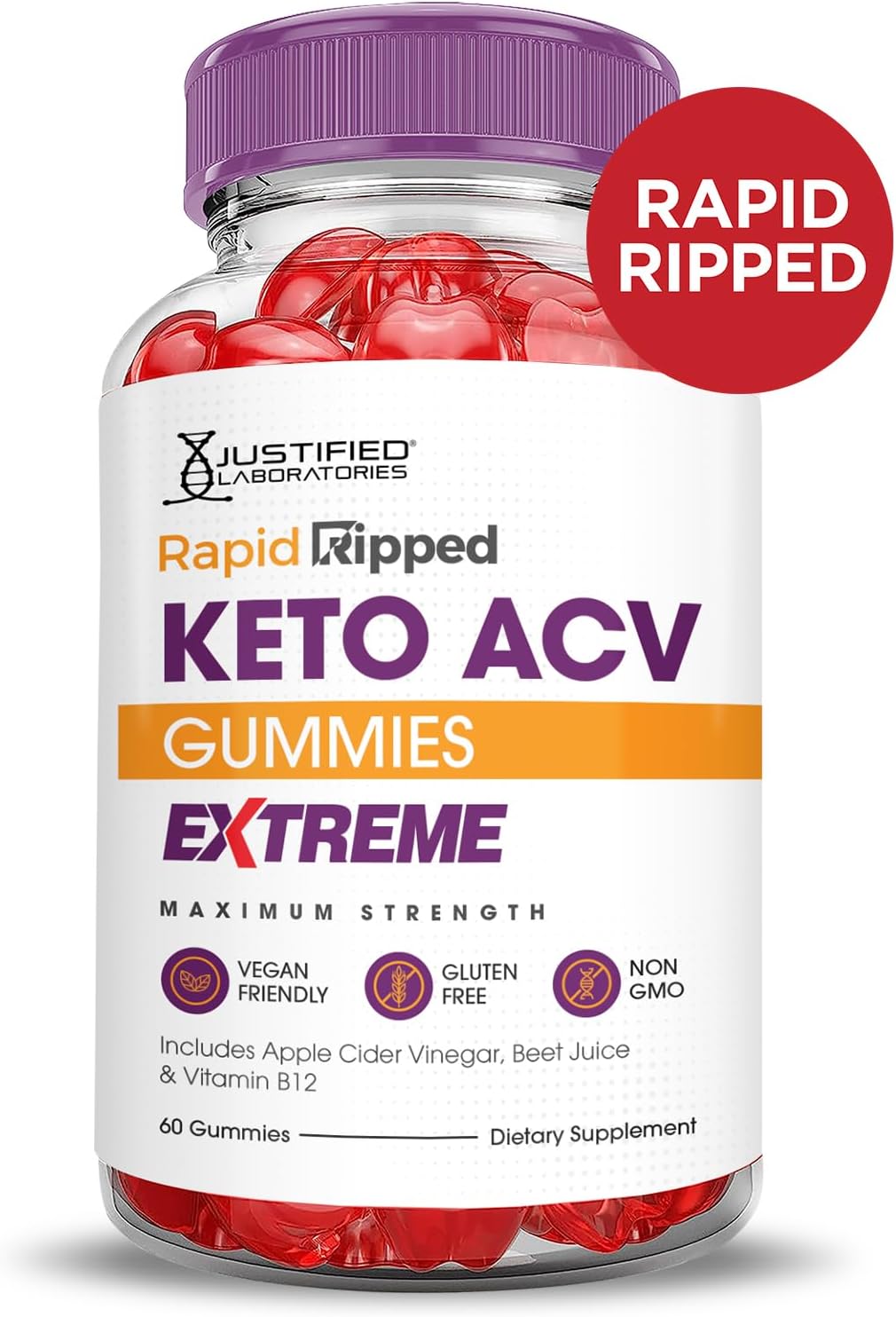 3 Pack Rapid Ripped Keto ACV Gummies - 2000MG Extreme Strength with Apple Cider Vinegar, Pomegranate & B12 - Vegan & Non-GMO - 180 Gummies