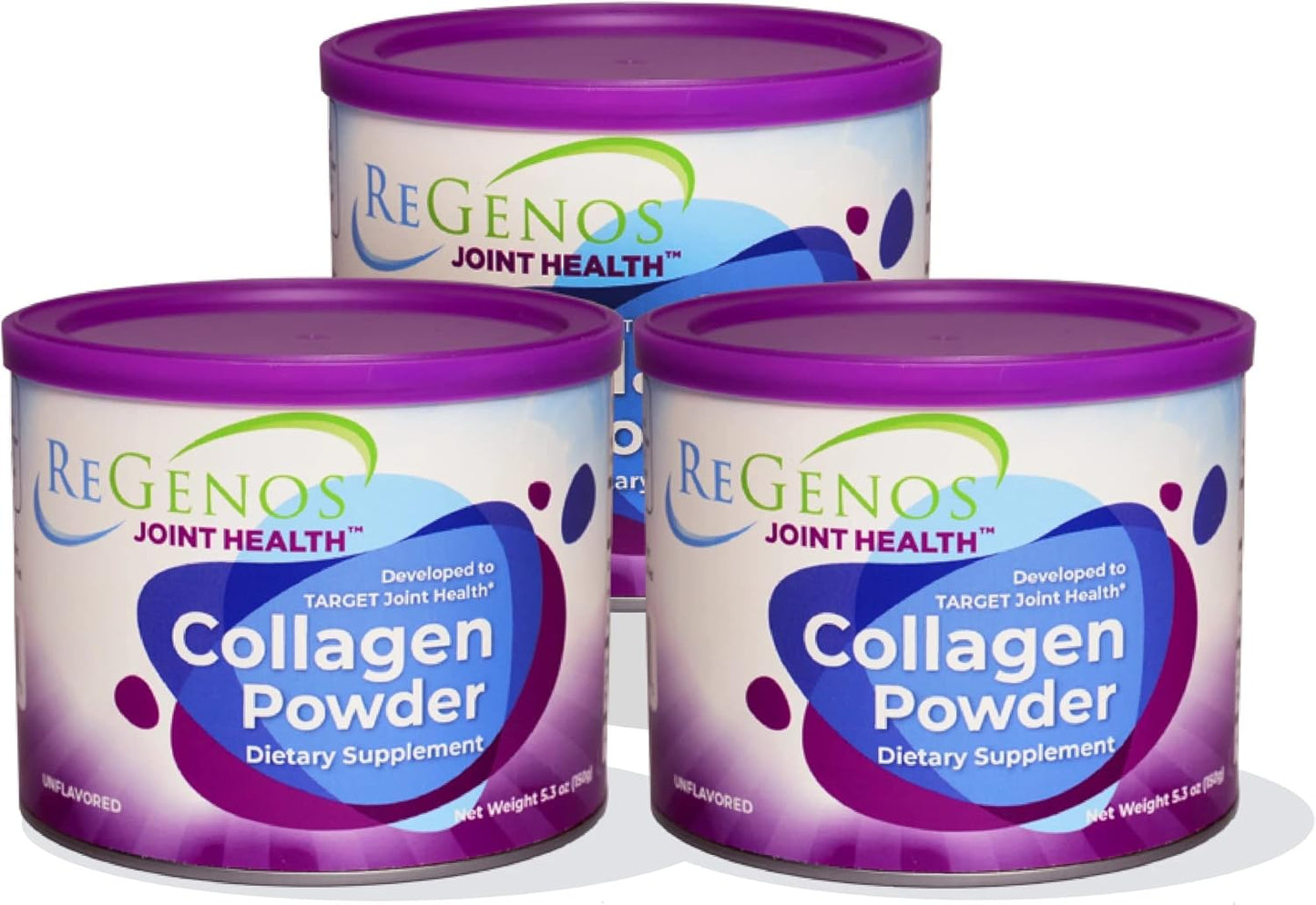 3 Pack ReGenos Joint Health Collagen Peptides Powder Supplement - 90 Day Supply, Hydrolyzed, Unflavored, Protein, Gluten Free, Kosher