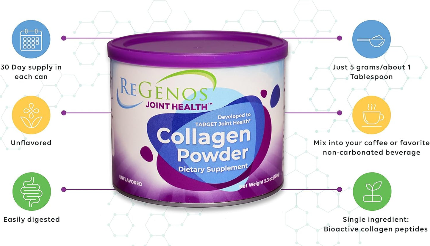 3 Pack ReGenos Joint Health Collagen Peptides Powder Supplement - 90 Day Supply, Hydrolyzed, Unflavored, Protein, Gluten Free, Kosher