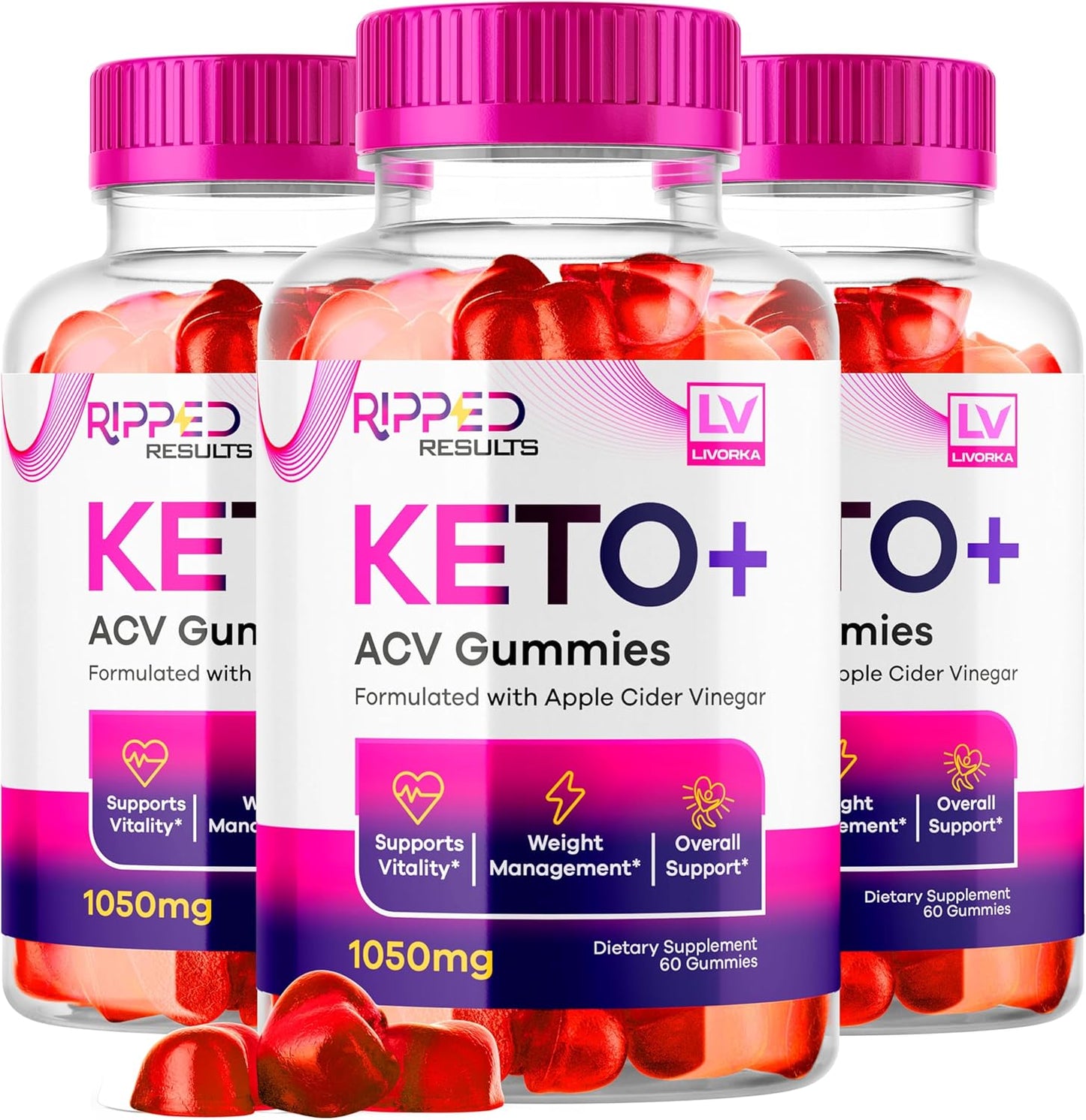 3 Pack Ripped Results Keto Plus & ACV Gummies - 180 Gummies for 3 Months