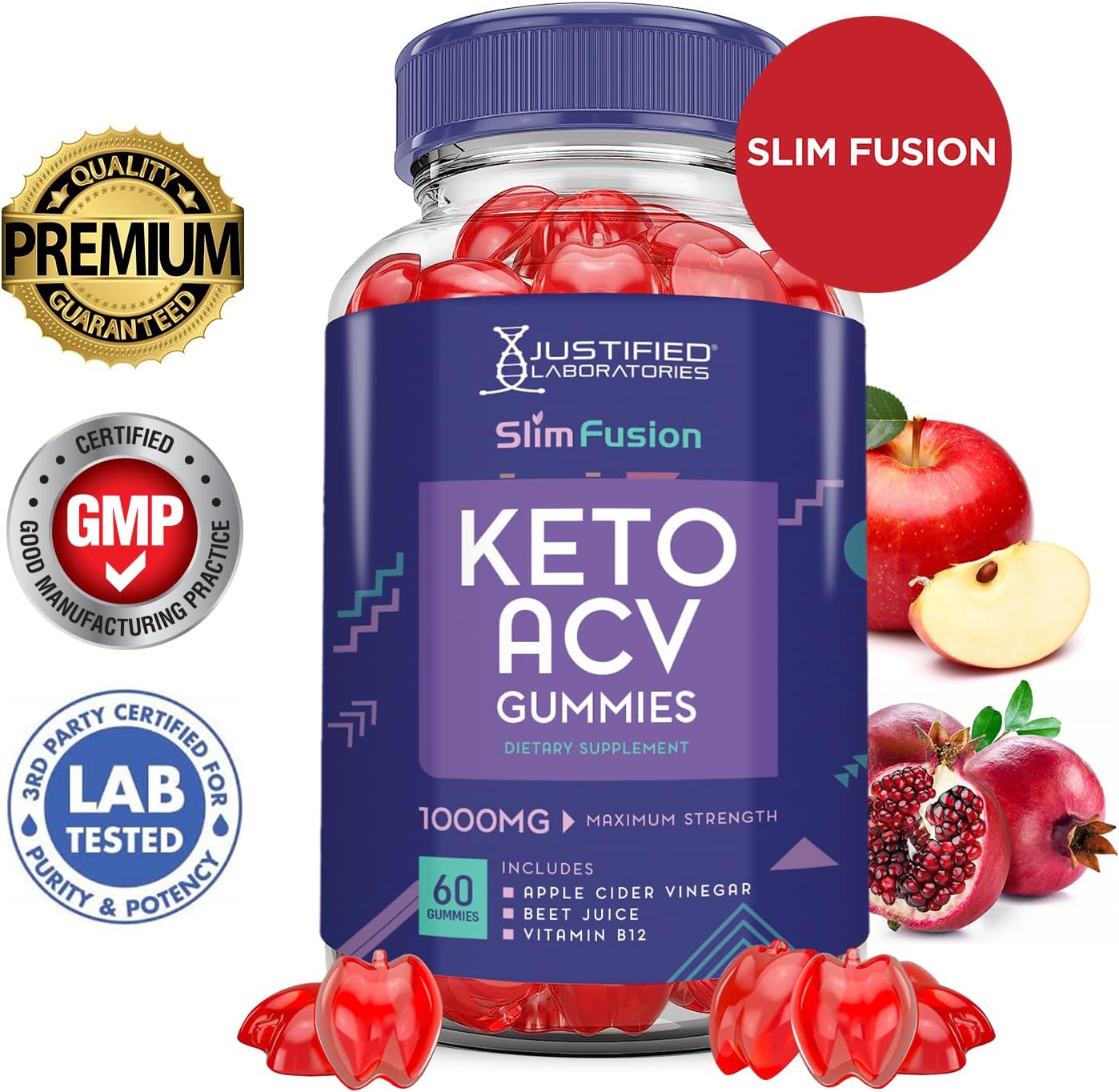 3-Pack Slim Fusion Keto ACV Gummies - Advanced 1000MG Formula with Pomegranate Beet Juice Powder - B12 Vegan Non GMO - 180 Gummies