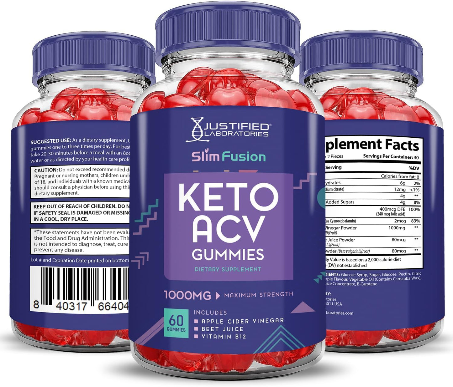 3-Pack Slim Fusion Keto ACV Gummies - Advanced 1000MG Formula with Pomegranate Beet Juice Powder - B12 Vegan Non GMO - 180 Gummies