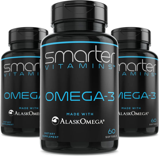 3 Pack SmarterVitamins Omega 3 Fish Oil, Berry Flavor, Burpless, Tasteless, 2000mg, DHA EPA Triple Strength Brain Support - AlaskOmega®