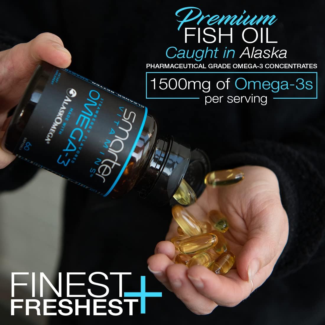 3 Pack SmarterVitamins Omega 3 Fish Oil, Berry Flavor, Burpless, Tasteless, 2000mg, DHA EPA Triple Strength Brain Support - AlaskOmega®