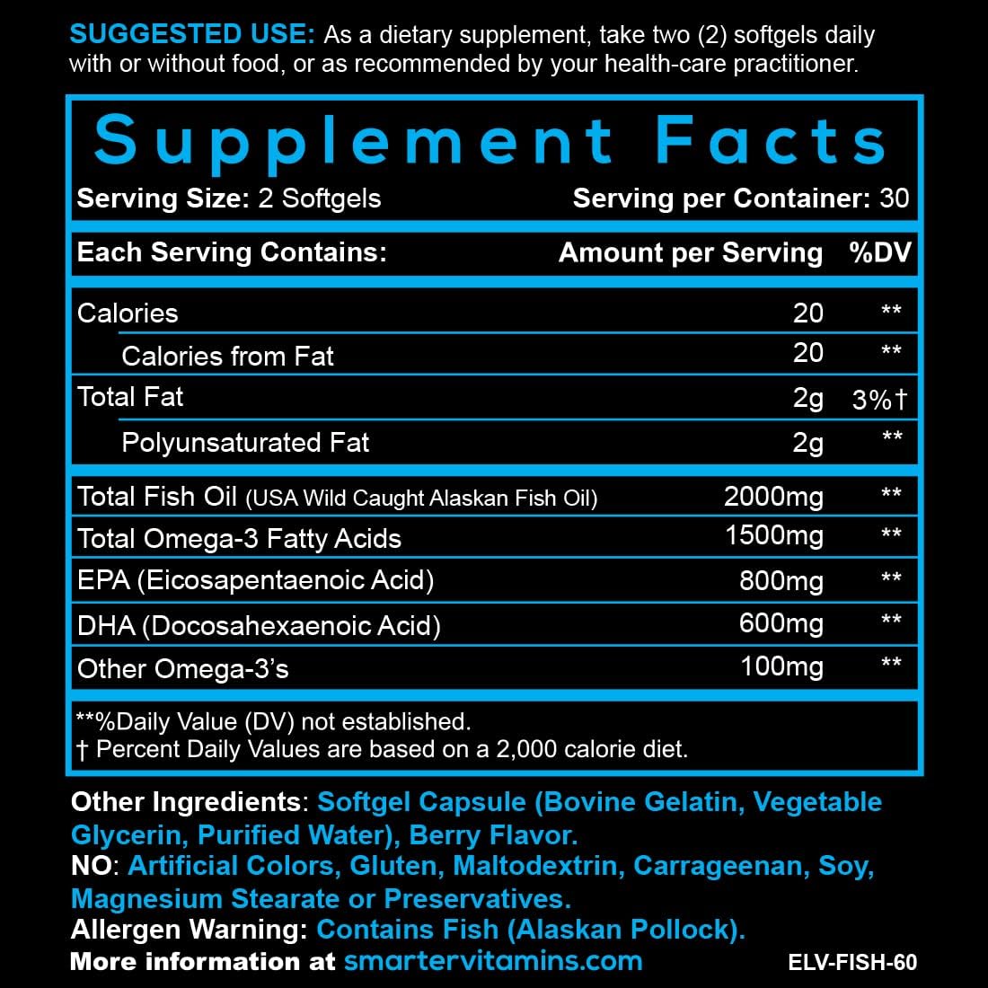 3 Pack SmarterVitamins Omega 3 Fish Oil, Berry Flavor, Burpless, Tasteless, 2000mg, DHA EPA Triple Strength Brain Support - AlaskOmega®