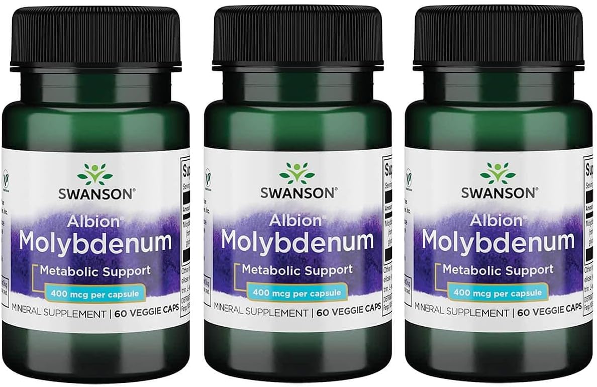 3 Pack Swanson Albion Chelated Molybdenum 400 mcg 60 Veg Capsules - Essential Trace Mineral Supplement