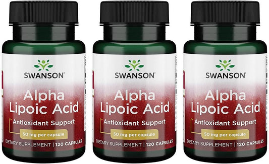 3 Pack Swanson Alpha Lipoic Acid 50mg 120 Capsules - Antioxidant Supplement for Overall Health and Wellness