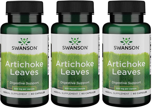 3 Pack Swanson Artichoke Leaf Capsules (Cynara Scolymus) 500mg 60 Count - Natural Digestive Support Supplement