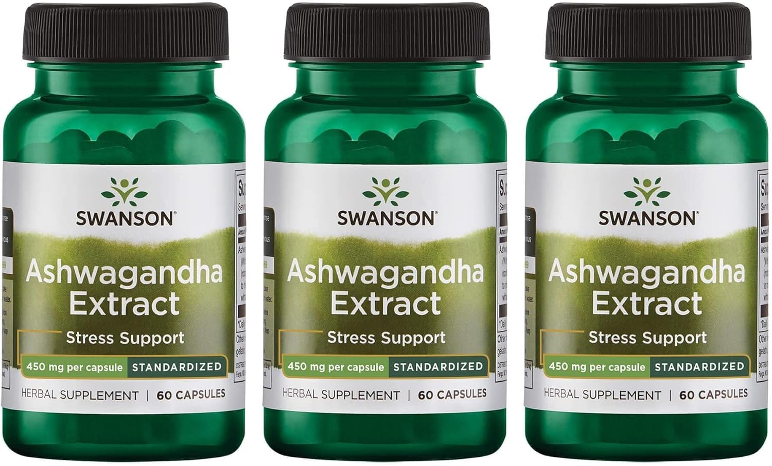 3 Pack Swanson Ashwagandha Extract Capsules - Natural Supplement for Healthy Stress Response, Energy, and Nervous System - Ayurvedic Wellness Support