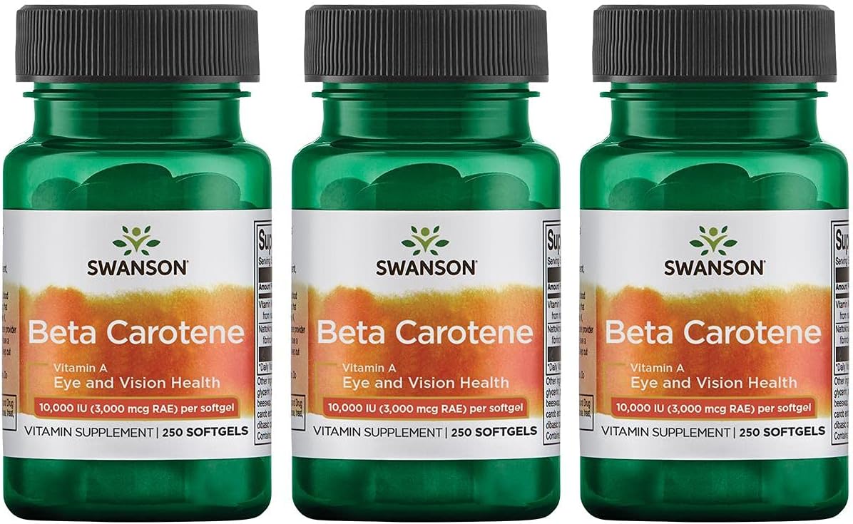 3 Pack Swanson Beta-Carotene Softgels - Vitamin A Supplement for Immune, Eye, and Skin Health - Natural Wellness Formula - 3000mcg - 750 Softgels Total