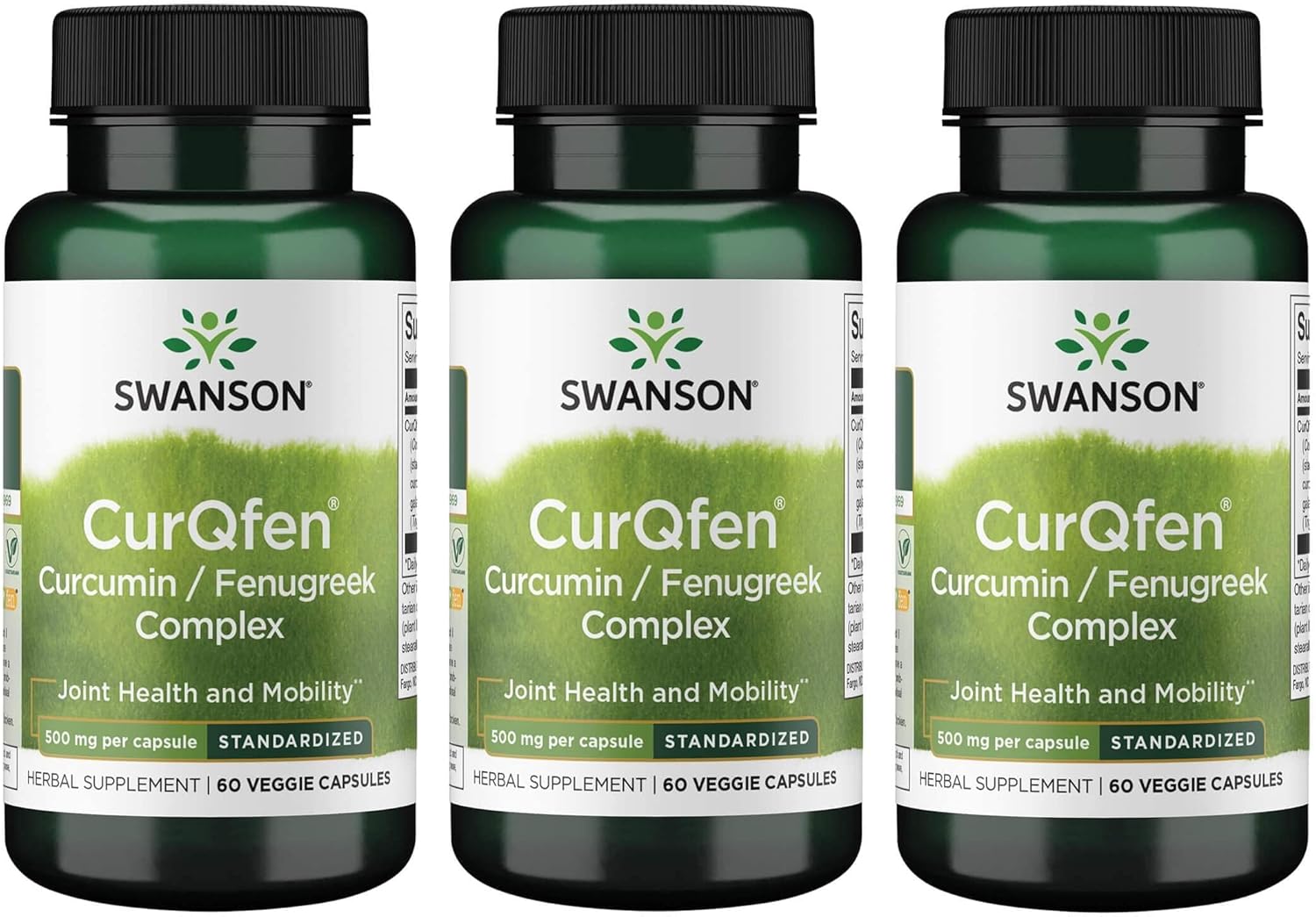 3-Pack Swanson Controlled Release Curqfen Curcumin/Fenugreek Complex 60 Veg Capsules - Long Lasting Formula