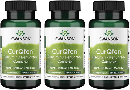 3-Pack Swanson Controlled Release Curqfen Curcumin/Fenugreek Complex 60 Veg Capsules - Long Lasting Formula