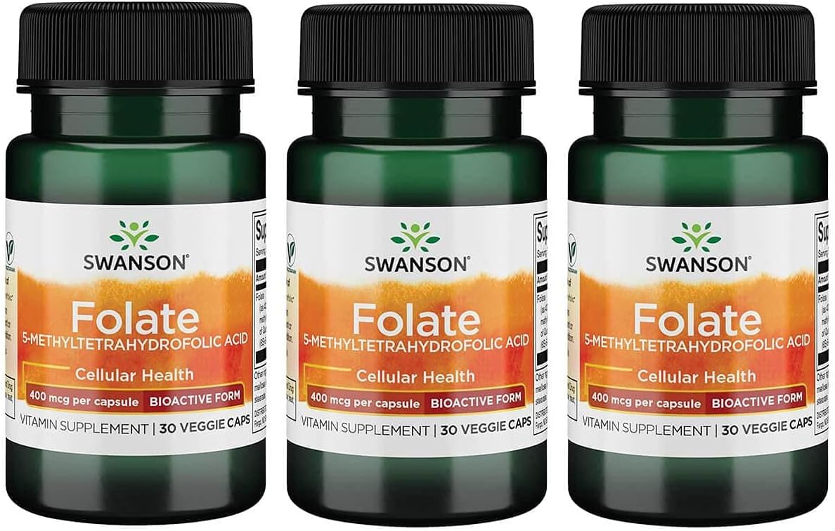 3 Pack Swanson Folate (5-Methyltetrahydrofolic Acid) 400 mcg 30 Veg Capsules