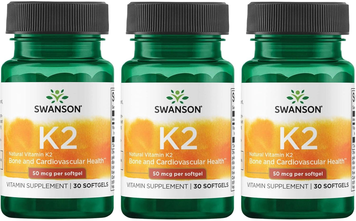 3 Pack Swanson Natural Vitamin K2 (Menaquinone-7 from Natto) 50 mcg Softgels