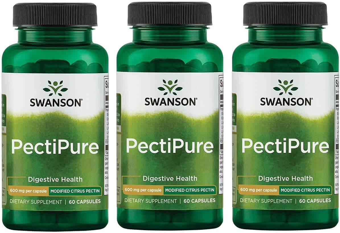 3 Pack Swanson PectiPure Modified Citrus Pectin Capsules - Digestive and Cellular Health Support - 82% Galacturonic Acid - Natural Wellness Supplement - 60 Capsules, 600mg