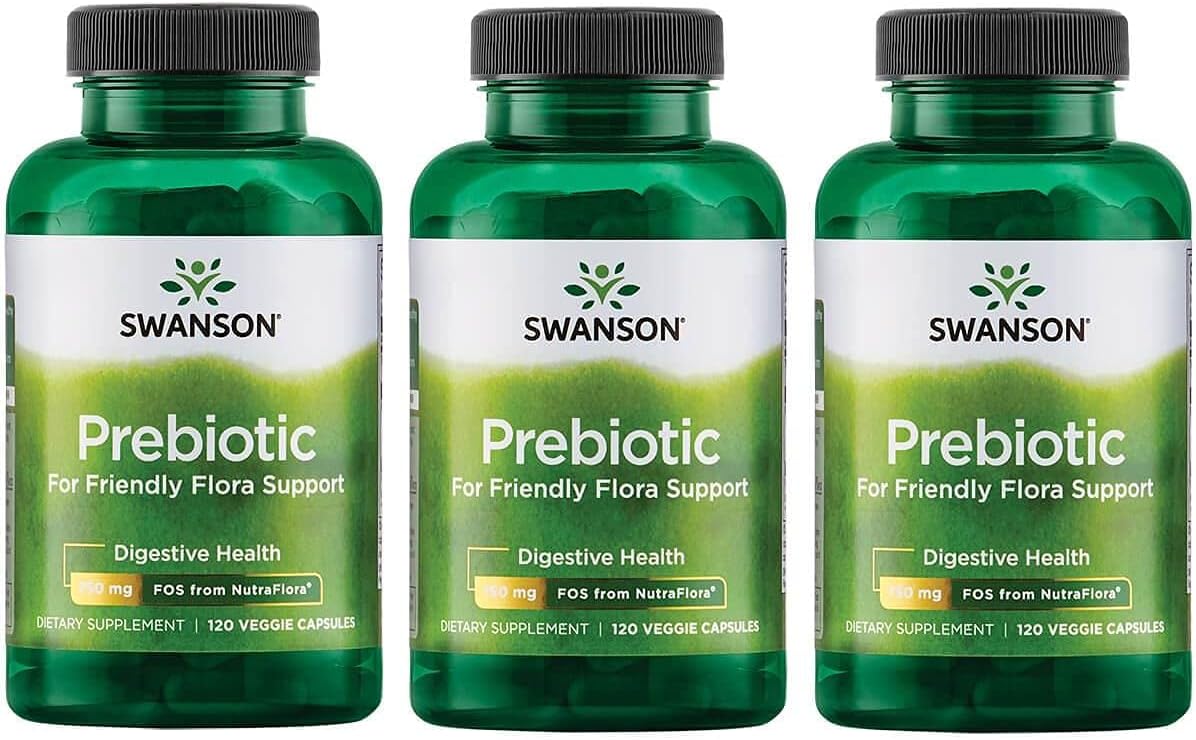 3-Pack Swanson Prebiotic Capsules for Gut Health & Immune Support - 120 Veggie Capsules, 750mg - Promotes Friendly Flora & Digestive Health