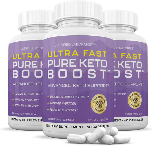 3 Pack Ultra Fast Pure Keto Boost Pills 1275MG with Apple Cider Vinegar & Green Tea - New Formula - 180 Capsules
