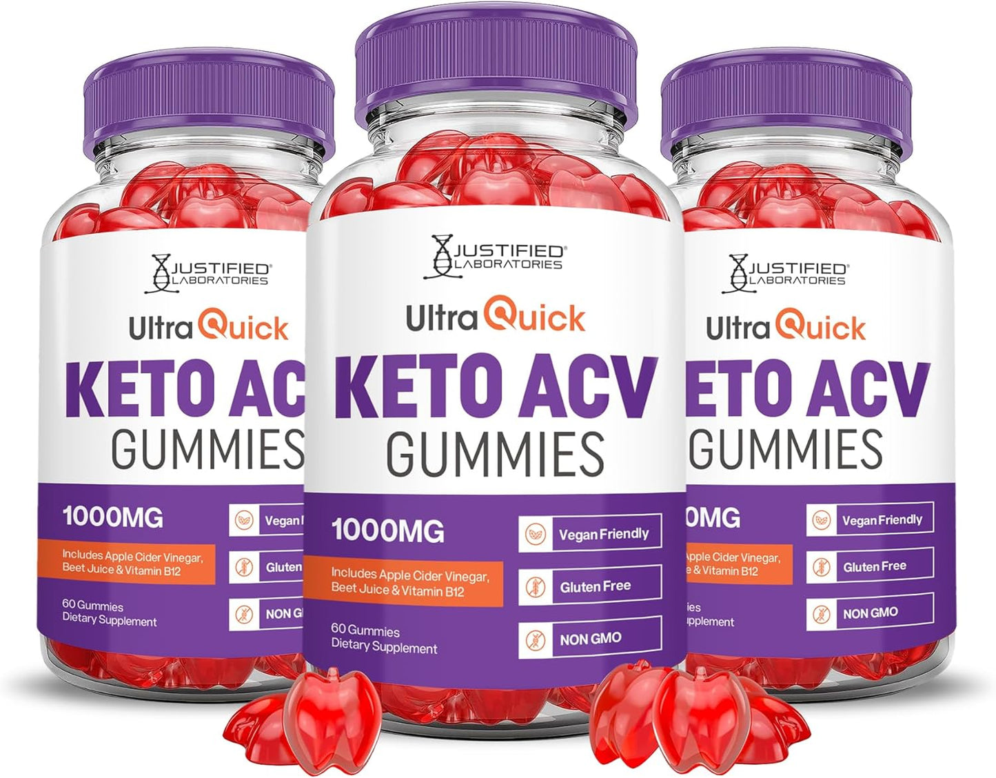 3 Pack Ultra Quick Keto ACV Gummies 1000MG Advanced Formula with Pomegranate Beet Juice Powder - B12 Vegan Non GMO 180 Gummies