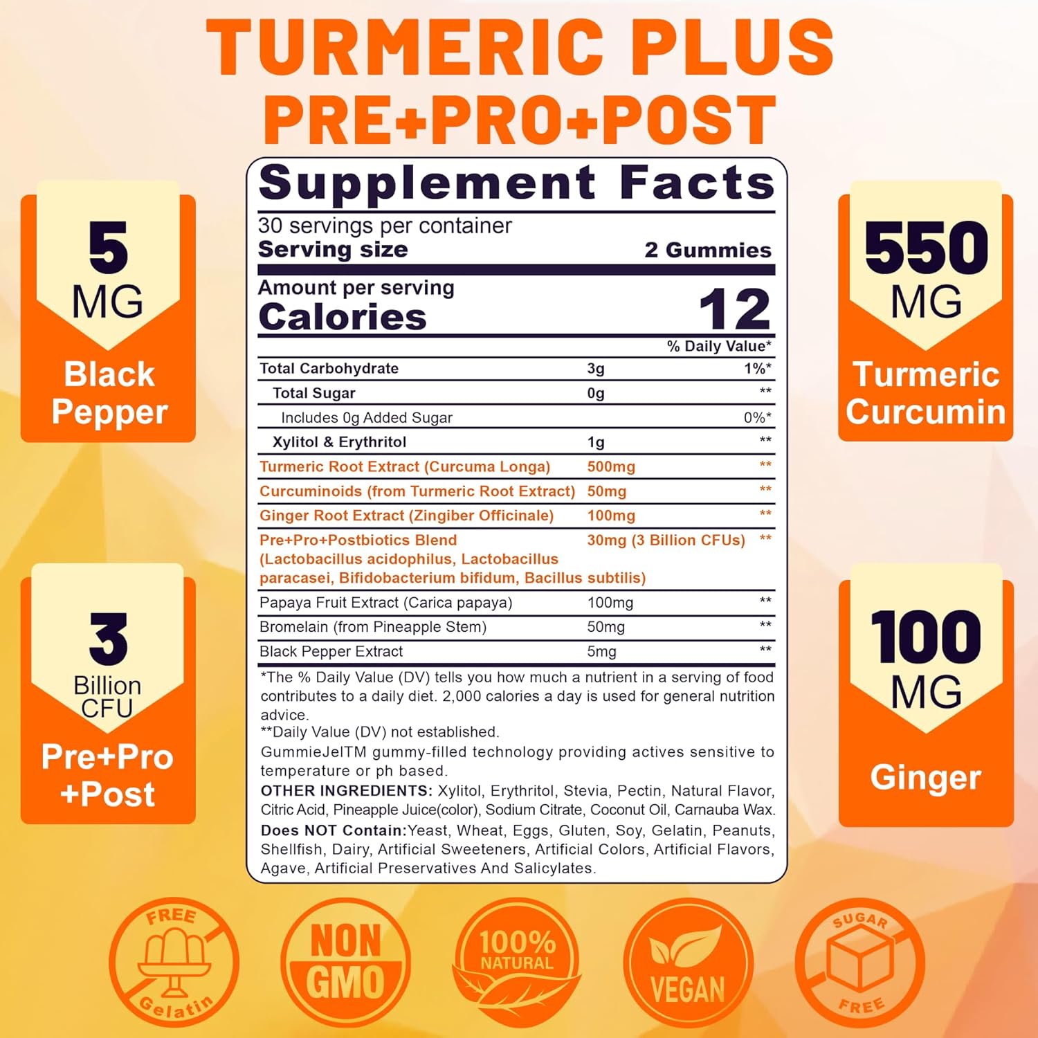 3-Pack Vegan Turmeric Curcumin Gummies with Vitamin D3 & B12 by NEVISS