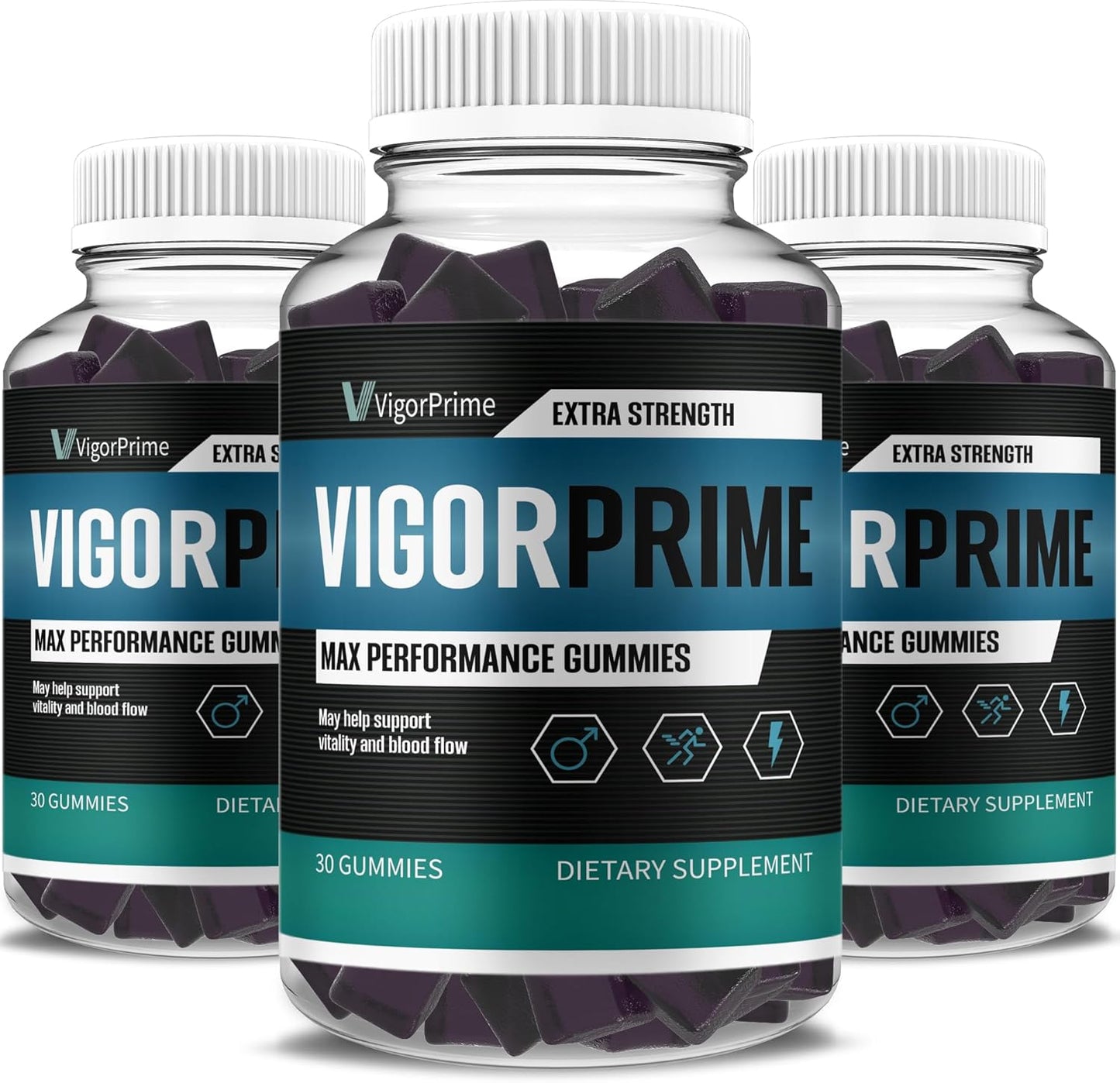 3 Pack Vigor Prime XL Performance Gummies - Maximum Strength Shilajit Sea Moss Fenugreek Supplement for Energy & Vitality (3 Month Supply)