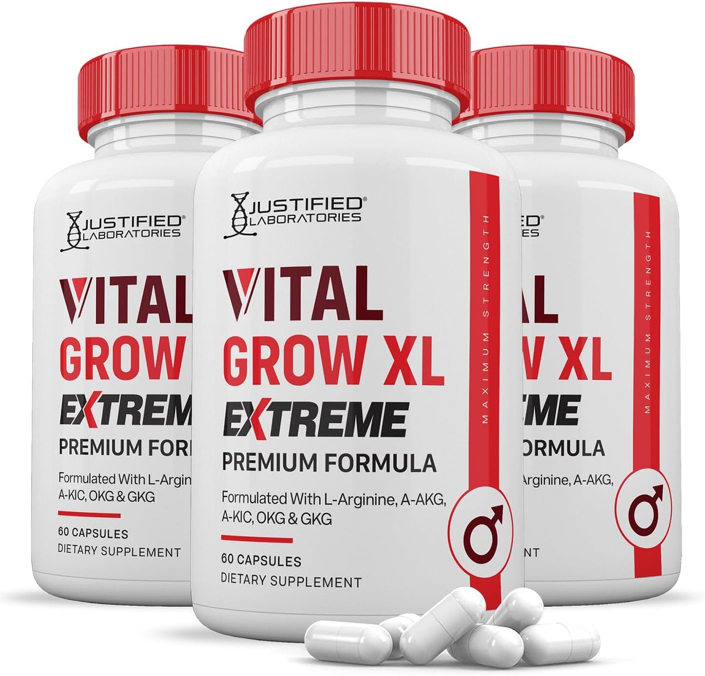3 Pack Vital Grow XL Extreme Pills 1600MG Premium Formula for Men's Health - 180 Capsules by Justified Laboratories
