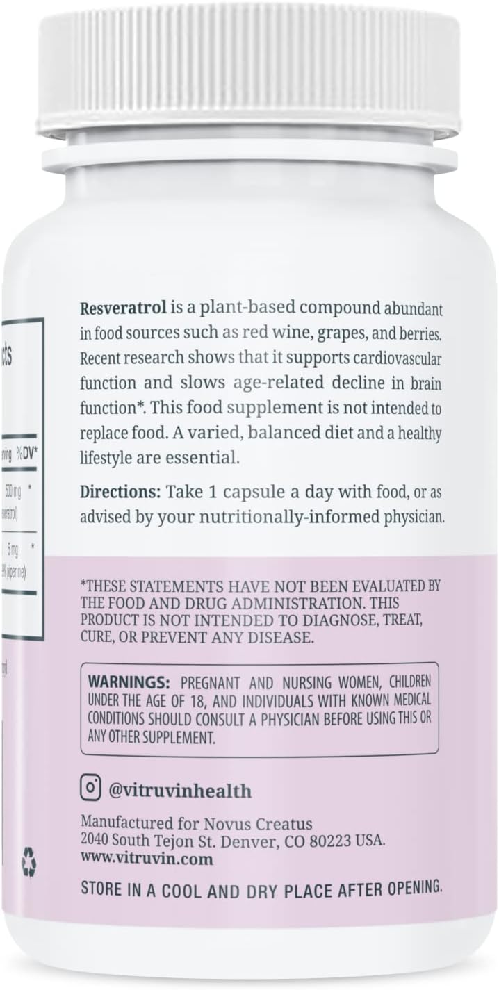 3-Pack Vitruvin Trans-Resveratrol 500mg Vegan Capsules - Non-GMO, Gluten-Free, Gelatin-Free