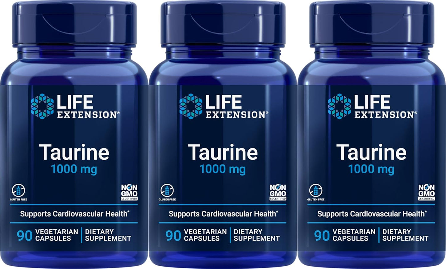 3 Packs Life Extension Taurine 1,000 mg - 90 Vegetarian Capsules per Pack