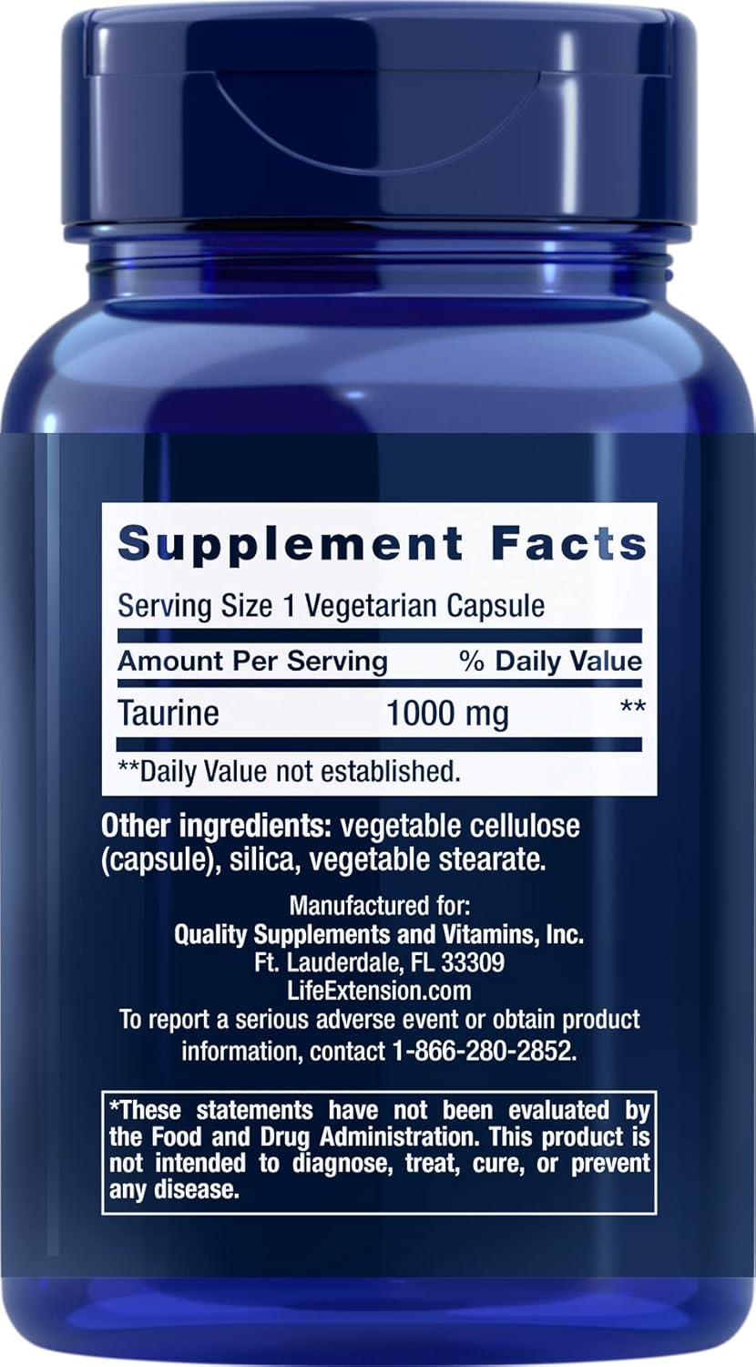3 Packs Life Extension Taurine 1,000 mg - 90 Vegetarian Capsules per Pack