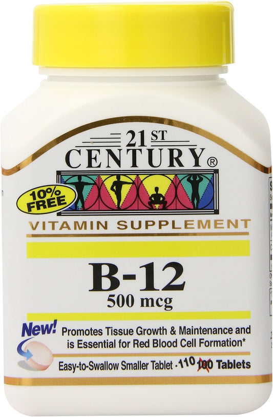 3 Packs of 21st Century B-12 500 mcg Tablets, 110 Tablets each