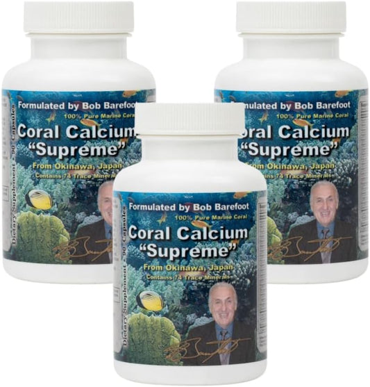 3 Packs of BOB'S BEST Coral Calcium Supreme I - 1000 mg, 90 Capsules Each - Pure Marine Coral with 74 Trace Minerals